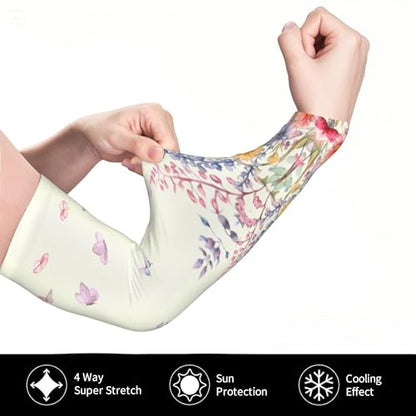 Arm Sleeves Outdoor Garden Sports Cooling Sun Sleeve for Women Men Farm - color: Flower Butterfly