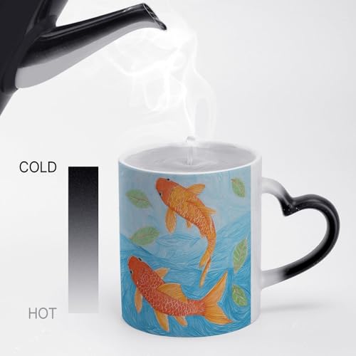 Color Changing Coffee Tea Orange Fish Mug 11 Oz Heat Changing Ceramic Cup Novelty Black Heat Sensitive Mug Funny Morphing Milk Cup Personalized Gift for Men Women
