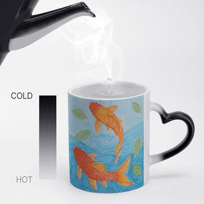 Color Changing Coffee Tea Orange Fish Mug 11 Oz Heat Changing Ceramic Cup Novelty Black Heat Sensitive Mug Funny Morphing Milk Cup Personalized Gift for Men Women
