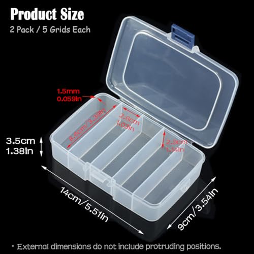 2 Pack Transparent Plastic Bead Organizers (5 Grids),Craft Organizers and Storage Beads Organizer, Art DIY, Crafts Jewelry Storage, Fishing Tackles, Size 5.51 x 3.54 x 1.38 in - size: 5 Grids
