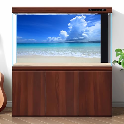 Tropical Beach Aquarium Background Ocean Sea Sandbeach Fish Tank Background Ocean Seascape Terrarium Backgrounds Sunny Blue Sky Clouds Seacoast Ocean Sea Waves Reptile Tank Backgrounds 24x16in - color: Blue, size: 24(W)x16(H)inches/ 60(W)*40cm(H)