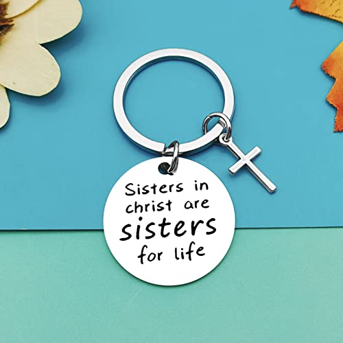 Dabihu Christian Gift Keychain Religious Gift Bible Verse Keyring Baptism Christmas Easter Birthday First Communion Gift - color: Silver Keychain for Sisters in Christ Are Sisters for Life
