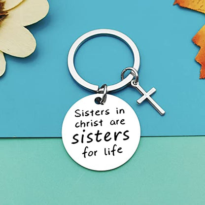 Dabihu Christian Gift Keychain Religious Gift Bible Verse Keyring Baptism Christmas Easter Birthday First Communion Gift - color: Silver Keychain for Sisters in Christ Are Sisters for Life