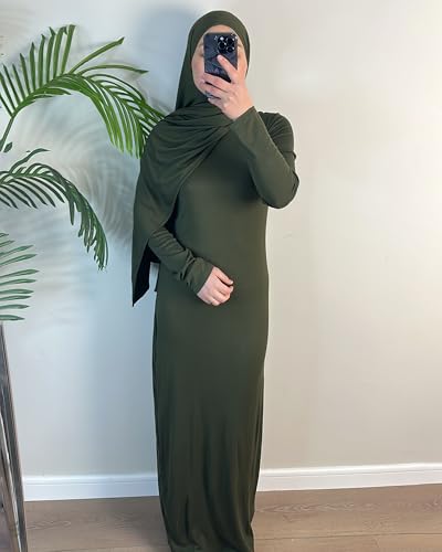 Modal Cotton Abaya Women Long Sleeve Prayer Dress Soft Stretch Islamic Clothes Elegant Robe For Eid, Ramadan, Umrah, Hajj - color: Army Green, size: X-Large-XX-Large