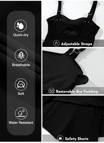 Aleumdr Women's One Piece Swimsuit Tummy Control Swim Dress Modest Full Coverage Skirt Bathing Suit with Pockets - color: Black, size: XX-Large