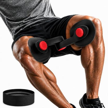 Pelvic Floor Exercise Device with 35 lb Resistance, Kegel and Inner Thigh Muscle Trainer, Home Workout Equipment for Postpartum Recovery, Women & Men, with Band - color: Red Black