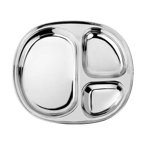 Ahimsa Stainless Steel Kids Divided Plate, Classic Stainless, 1 Plate - color: Classic Stainless / 1 Plate