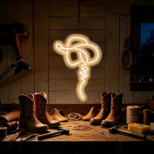 Cowgirl Hat Neon Sign Western Rodeo Rustic Bar Bedroom Decor-17.7"x12.8" - color: Western Art Cowgirl