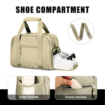 SeaRock 14 inch Small Gym Bag for Men & Women, Mini Duffle Bag with Shoe Compartment, Carry On Duffel Bag for Travel Sports, Khaki - color: Khaki