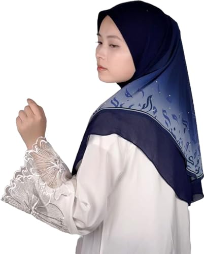 Ready To Wear Instant Hijab For Women Chiffon Hijabs Islamic Abaya Turban Muslim Slip-On Khimar Floral Hijab Scarf - color: 9# Navy