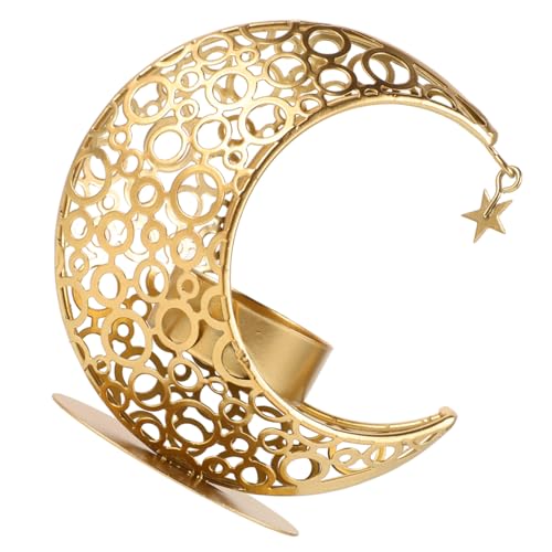 PRETYZOOM Moon Shape Candle Holder Iron Desktop Decor for Home Weddings Parties Middle Eastern Design Versatile Tea Light Stand for Relaxation Ambiance