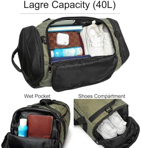 Gym Bag Backpack Waterproof Duffle Bags Travel Weekender Duffel Bag for Men Women Overnight Bag with Shoes Compartment Green - color: Green-A, size: Medium 45L