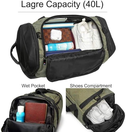 Gym Bag Backpack Waterproof Duffle Bags Travel Weekender Duffel Bag for Men Women Overnight Bag with Shoes Compartment Green - color: Green-A, size: Medium 45L