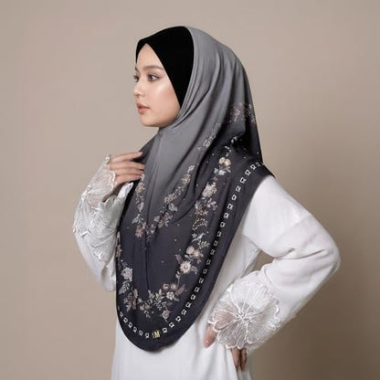 Instant Hijab For Women Ready To Wear Printed Floral Ombre Hijabs Islamic Abaya Turban Muslim Slip-On Khimar Hijab - color: 3# Ink Grey