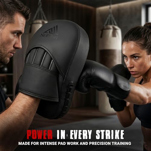 Focus Pads for Boxing & MMA Training | Lightweight Curved Punch Mitts with Shock-Absorbing Foam | Kickboxing, Muay Thai & Sparring Target Pads for Coaches & Fighters - color: Matt black