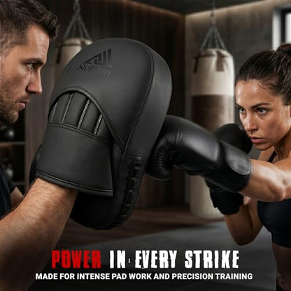 Focus Pads for Boxing & MMA Training | Lightweight Curved Punch Mitts with Shock-Absorbing Foam | Kickboxing, Muay Thai & Sparring Target Pads for Coaches & Fighters - color: Matt black