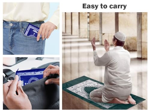 Portable Travel Prayer Mat,8 Pieces Portable Muslim Islamic Prayer Mat,Polyester Prayer Rug,4 Colors Muslim Prayer Carpet with Pocket for Islamic Gifts Ramadan Family Trips(60 cm x 100 Cm)