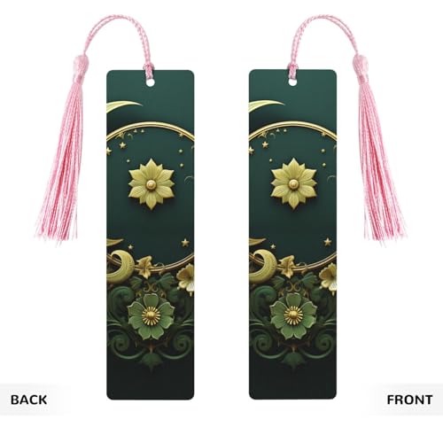 5 Pieces Wood Bookmark for Men Women Ramadan on Green Wallpaper Wooden Bookmarks Unique Handmade Book Marks with Tassel Pendant Craft Bookmark for Book Lovers Birthday Teachers Gift - color: Pink