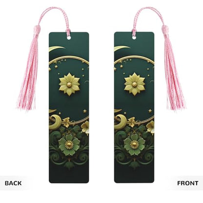 5 Pieces Wood Bookmark for Men Women Ramadan on Green Wallpaper Wooden Bookmarks Unique Handmade Book Marks with Tassel Pendant Craft Bookmark for Book Lovers Birthday Teachers Gift - color: Pink