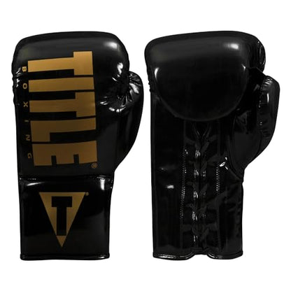 TITLE Boxing Inferno Intensity Lace Training Gloves - MMA, Kickboxing, Punching Bag, Sparring - 14, 16, 18oz - color: Black/Gold, size: 14 oz