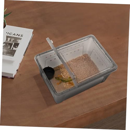 Pet Reptile Terrarium Box Feeder Professional Habitat for Turtles Geckos Lizards and Insects Plastic Breeding Container Ventilation for Easy Maintenance Black Set