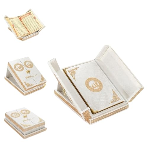 Special Design Quran Velvet Box with Stand with Allah and Muhammad Written | Special Quran Holder Stand | Islamic Gift | Perfect Ramadan,Eid,Birthday,Umrah Gift for Muslim Women Men Child (White) - color: White