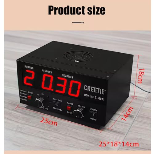Classic Boxing Interval Timer, Professional Gym Timer with Time Progress Bar, 1-12 Challenge Rounds, 30s-10min Workout, 0/30/60s Rest Time, Adjustable Buzzer, for Muay Thai/MMA/Kickboxing