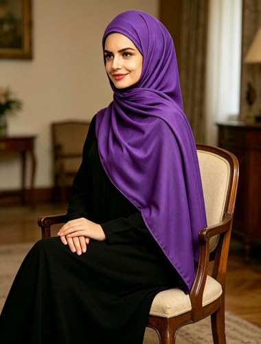 Lina & Lily Non-see-through Premium Jersey Maxi Hijab Head Scarf Wrap for Muslim Women - color: Dark Purple