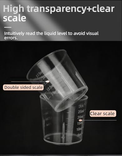 BPA-Free 30ml (1oz) Liquid Measuring Cups (10-Pack) - Mini Plastic Graduated Beakers for Kitchen, Lab, Crafts, Resin - Clear Dual Scale, Accurate safety, Stackable