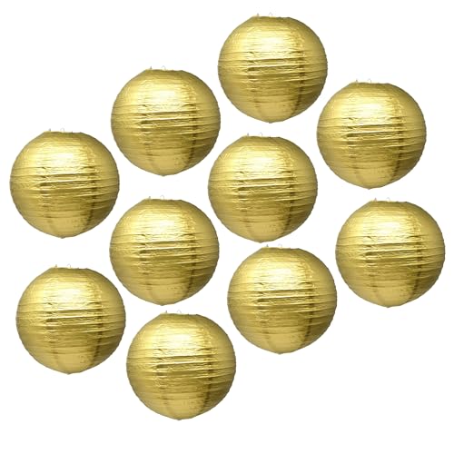 Mudra Crafts Gold Paper Lanterns Wedding Party Decorations - 12 in 10 Round Hanging Ceiling Lanterns, 10 Pack, Decorative Lamp Shades - color: Gold, size: 12 Inches