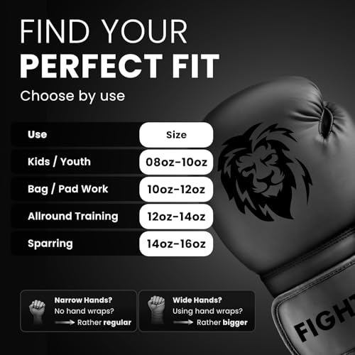 FIGHTR® Boxing Gloves - Maximum Protection & Stability | Boxing Gloves for Boxing, MMA, Muay Thai & Kickboxing | Sizes 8-16 oz - color: All Black, size: 16 oz