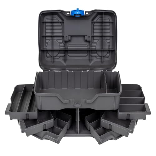 Flambeau Outdoors 660NGAK Next Gen 6/0 Large Fishing Tackle Box - 6 Pivot Trays, 32 Compartments, Includes 25-piece Tackle Kit, Fishing Tackle and Gear Storage, Fishing Lure Organizer, Dark Gray