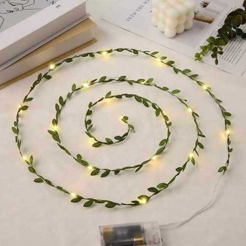 2pcs 6.5Ft Green Leaves String Lights 20 LED Fairy Lights Battery Operated Artificial Ivy Leaf Garland with Light for Indoor Home Wall Birthday Wedding Decor - color: Green