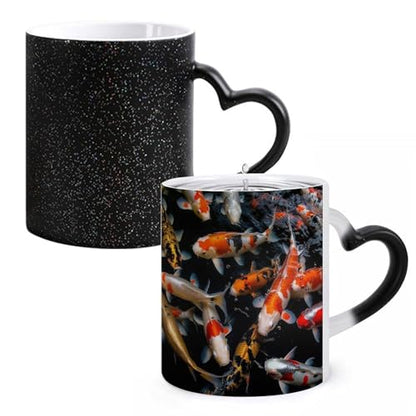 Japan Fancy Koi Carp Fishes Color Changing Cup for Men And Women,Coffee Mug with Large Handles,Tea Cup for Americano,Mocha,Milk,Latte