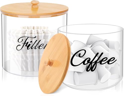 homicozy 2pcs Coffee Pod Holder with Bamboo Lid, 5in & 6in Clear Countertop Storage for Coffee Capsules, K Cup Organizer for Keurig/Nespresso, coffee filter holder, Coffee Bar Accessories - color: 2 Pack (2 Sizes)