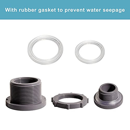 Ququyi 2 Inch PVC Bulkhead Water Tank Connector Adapter Fitting with Plugs Thru-Bulk Pipe Fitting for Rain Barrels, Aquariums, Ponds(Set of 1) - size: 2"-1pcs