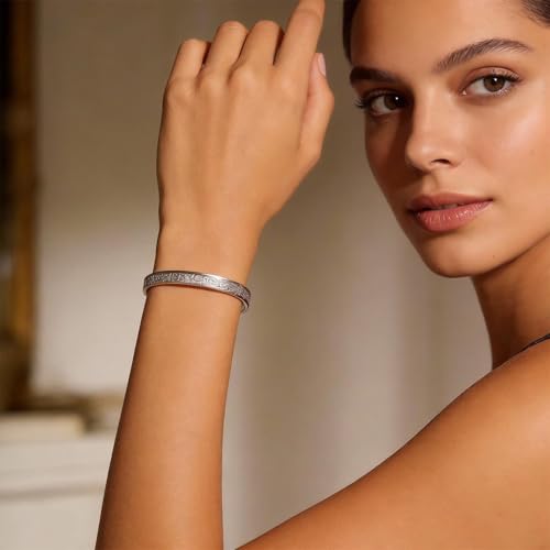 YANCHUN Ayatul Kursi Bracelet Islamic Arabic Jewelry Gifts Arabic Cuff Bracelet Gifts for Women Men Islamic Jewelry Gifts for Him - color: A1:silver bangles Bracelets