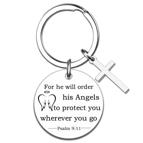 Baptism Gifts For Boys Keychain Bible Verse Gifts Cross Keychain For Men Bible Accessories Women For He Will Order His Angels To Protect You Wherever You Go Faith Gift Christian Keychains