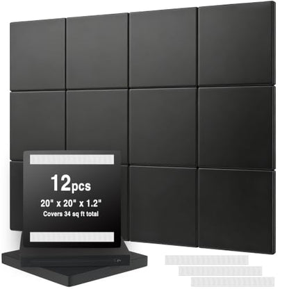 12 Pack Golf Wall Padding, 20" x 20" x 1.2", Indoor Golf Simulator Padding Panels, High Density Foam and PU Surface, for Impact Protection, Noise Reduction, Ideal for Gym, Garage, Playroom, 60 Straps - size: 20" x 20" x 1.2"