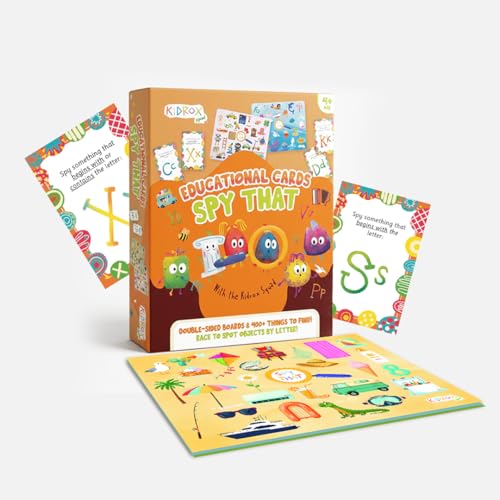 Flashcards Spy that! by Kidrox Squad – Spy that Letter Game for Kids Ages 3+, 20 Double-Sided Picture Search Boards with 400+ Objects, Alphabet Learning Game for Toddlers and Families - color: Spy That