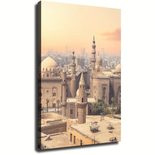 Canvas Wall Art Prints Sultan Hassan and Al-Rifa'i Mosques At Sunset Wall Decor Poster Framed and Unframed Canvas Painting Artwork for Living Room Bedroom Office Hallway Home Wall Decor (Frame,12x18inch) - color: Frame, size: 12x18inch