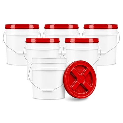 3.5 Gallon Bucket, Food-Grade w/Lid, BPA-Free, Red,6 Packs | Airtight Gamma Seal Screw-On Lid, Heavy-Duty 90 Mil HDPE Plastic, Food Safe and Durable Container, Bulk Storage, Made in USA - color: Red, size: 6 Packs