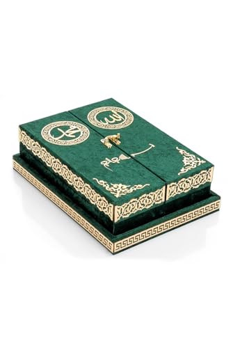Special Design Quran Velvet Box with Stand with Allah and Muhammad Written | Special Quran Holder Stand | Islamic Gift | Perfect Ramadan,Eid,Birthday,Umrah Gift for Muslim Women Men Child (Green) - color: Green