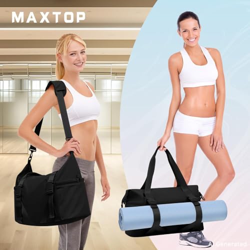 MAXTOP Women's Gym Yoga Duffle Bag with Shoe Pouch,Multi-Purpose Overnight Travel Bag for Gym,Work, Dance, Sports - color: Black