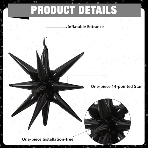 6 Pcs Black Star Foil Balloons One-Piece 14-Pointed Star Balloon 4D Starburst Cone Mylar Balloon 22inch Christmas Birthday Wedding Wedding Anniversary Party Supplies (22&27 Inches Black) - color: 22&27 Inches Black