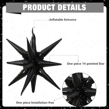 6 Pcs Black Star Foil Balloons One-Piece 14-Pointed Star Balloon 4D Starburst Cone Mylar Balloon 22inch Christmas Birthday Wedding Wedding Anniversary Party Supplies (22&27 Inches Black) - color: 22&27 Inches Black