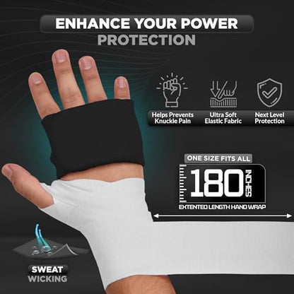 WYOX Boxing Hand Wraps & Gel Knuckle Guards Set for MMA, Muay Thai & Kickboxing - 2 Pair Hand Wraps + 1 Pair Knuckle Guards - Hand Wrist Protection for Men & Women Training - color: White/Black