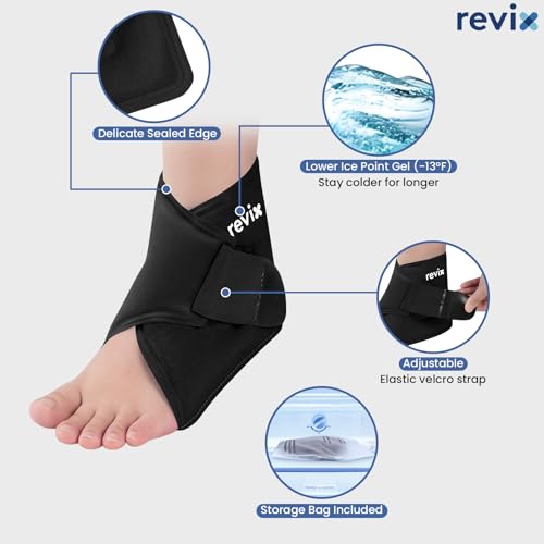 REVIX Foot Ice Pack Wrap for Plantar Fasciitis & Foot Pain Relief, Black | Ankle Ice Wrap, Adjustable One-Size Fit, Flexible Gel for Achilles Tendonitis, Sprained Ankle, Sport Recovery and Swelling - style: Black-1 Pack