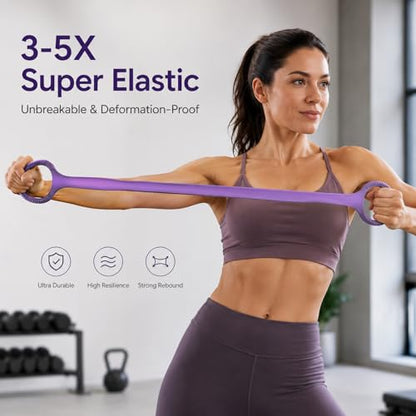 Figure 8 Resistance Bands with Handles for Women and Men, 2pc | Silicone Soft Grips, Non-slip Function, Arm Workout, Yoga Pilates Back Leg Exercise
