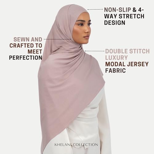 KHELANI Premium Modal Jersey Hijab, Luxury Lightweight Non Slip Stretchy Jersey Head Scarf for Muslim Women, Soft Shawls Wrap - color: Powder Pink